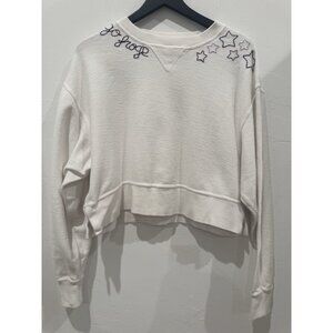 TCU Go Frogs Hand Embroidered White Sweatshirt Game Day Size Small